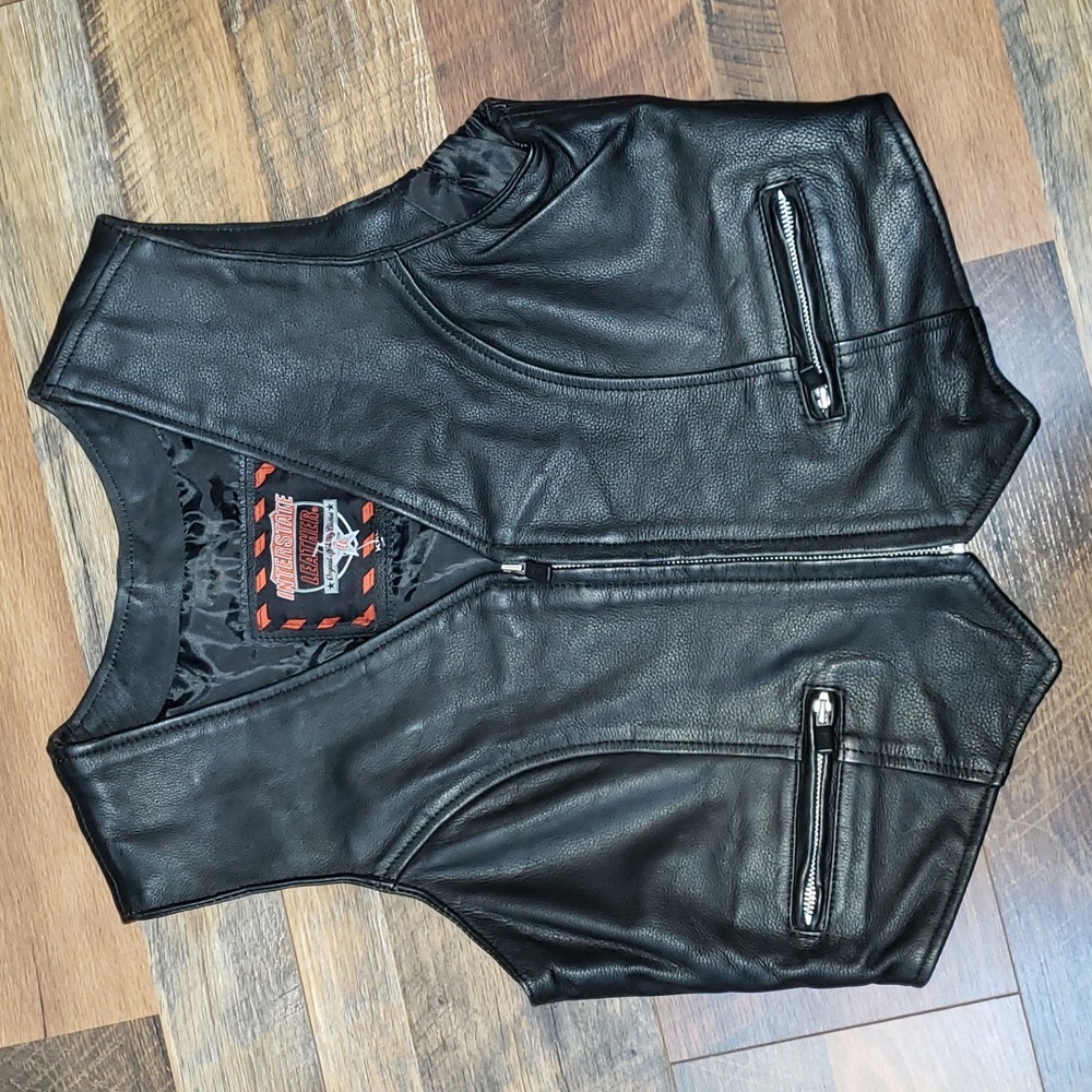 Interstate Leather Black Zipper Closure Moto Vest, Size XXL